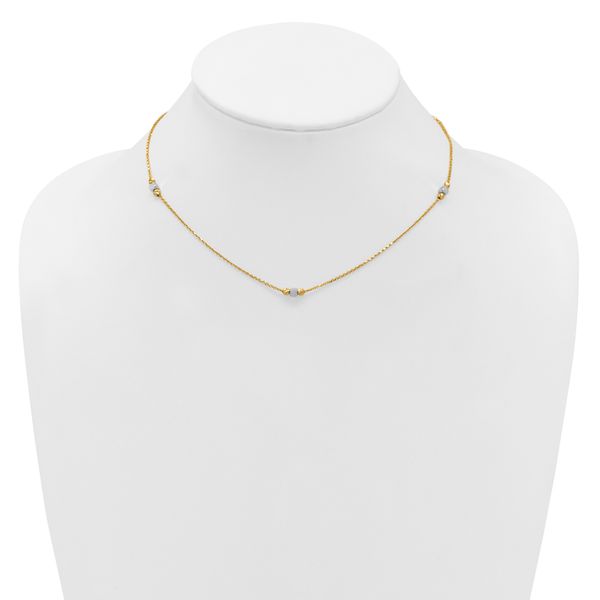 Leslie's 14K Two-tone Polished / Dia-cut Beads w/2in ext. Necklace - Image 3