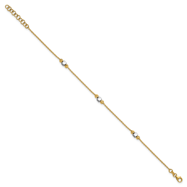 Leslie's 14K Two-tone Polished / Dia-cut Beads w/1in ext. Bracelet - Image 2