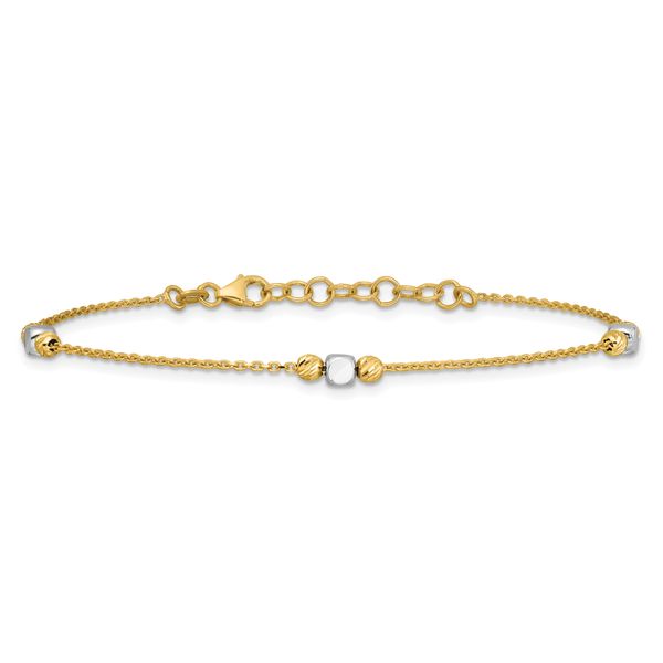 Leslie's 14K Two-tone Polished / Dia-cut Beads w/1in ext. Bracelet - Image 3