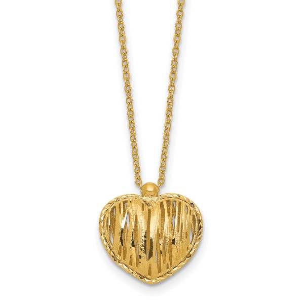 Leslie's 14K Polished / Dia-cut Puffed Heart w/2in ext. Necklace