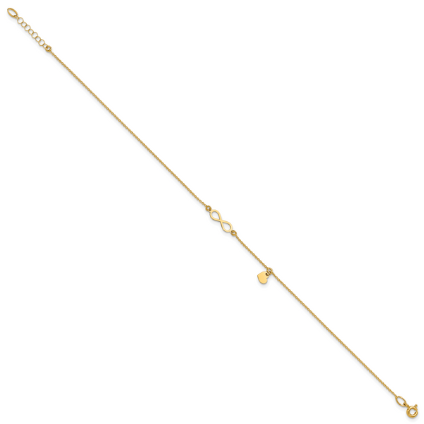 Leslie's 14K Polished Infinity/Dangle Heart 9in Plus 1in ext. Anklet - Image 2