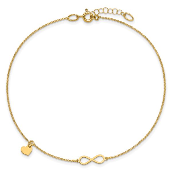 Leslie's 14K Polished Infinity/Dangle Heart 9in Plus 1in ext. Anklet - Image 4