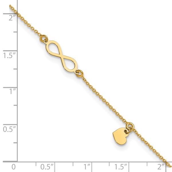 Leslie's 14K Polished Infinity/Dangle Heart 9in Plus 1in ext. Anklet - Image 5