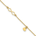 Leslie's 14K Polished Infinity/Dangle Heart 9in Plus 1in ext. Anklet