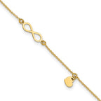 Leslie's 14K Polished Infinity/Dangle Heart 9in Plus 1in ext. Anklet