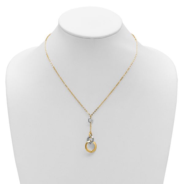 Leslie's 14K Two-tone Polished Circle Link Accent w/1in ext. Necklace - Image 3