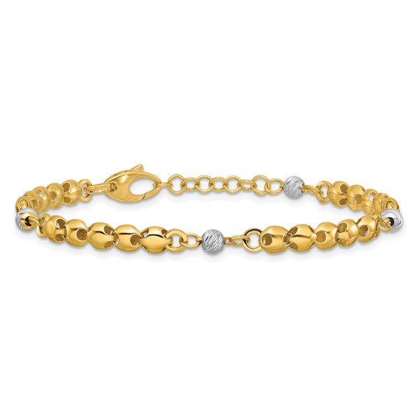 Leslie's 14K w/Rhodium Polished D/C Beaded Oval Link w/1in ext. Bracelet - Image 3