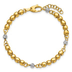 Leslie's 14K w/Rhodium Polished D/C Beaded Oval Link w/1in ext. Bracelet - Image 4