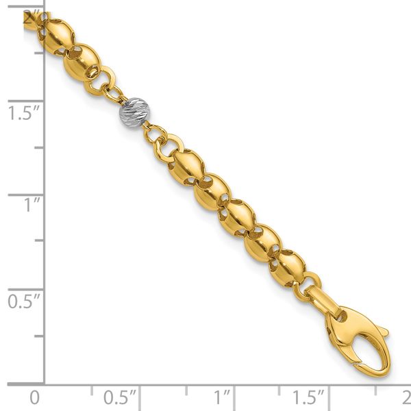 Leslie's 14K w/Rhodium Polished D/C Beaded Oval Link w/1in ext. Bracelet - Image 5