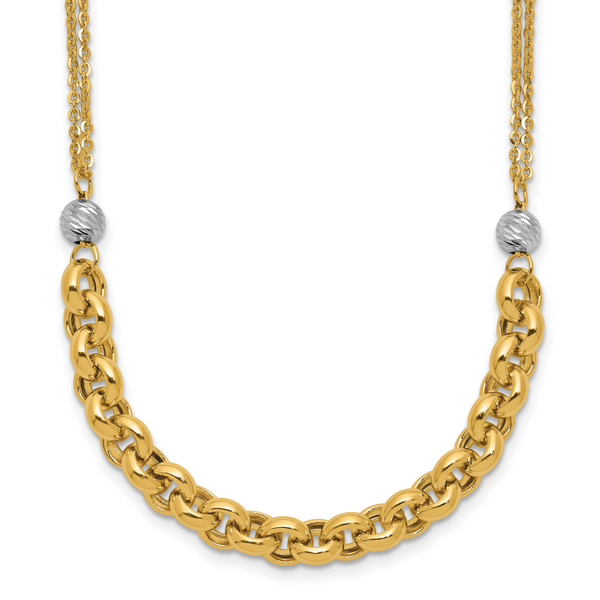 Leslie's 14K w/White RH Polished D/C 2-Strand Rolo Link Necklace