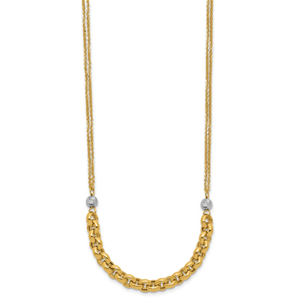 Leslie's 14K w/White RH Polished D/C 2-Strand Rolo Link Necklace - Image 2