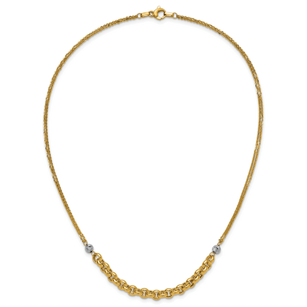 Leslie's 14K w/White RH Polished D/C 2-Strand Rolo Link Necklace - Image 4