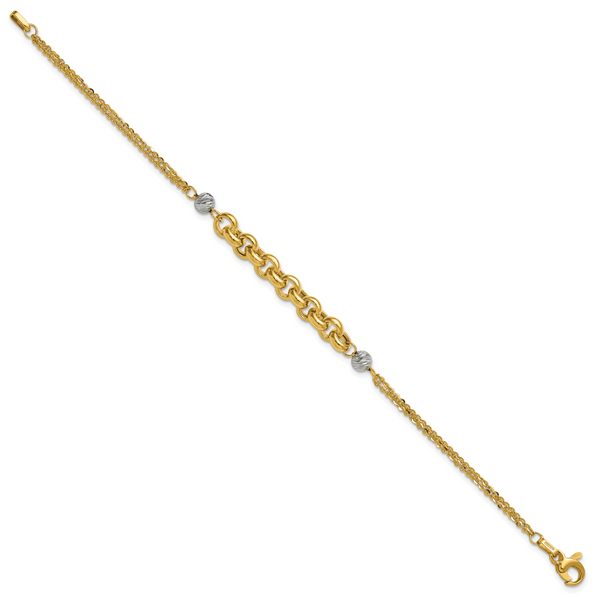 Leslie's 14K w/White Rhodium Polished D/C 2-Strand Rolo Link Bracelet - Image 2