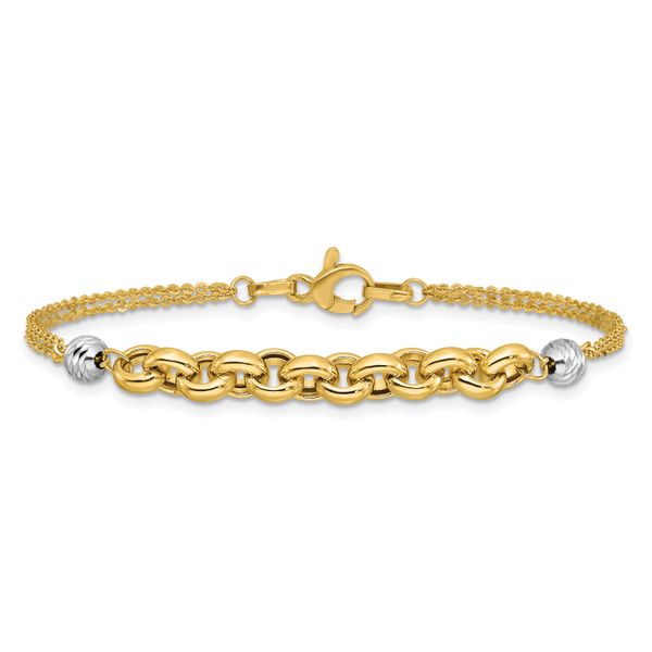 Leslie's 14K w/White Rhodium Polished D/C 2-Strand Rolo Link Bracelet - Image 3