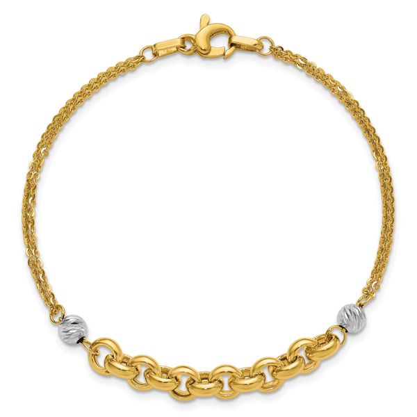 Leslie's 14K w/White Rhodium Polished D/C 2-Strand Rolo Link Bracelet - Image 4