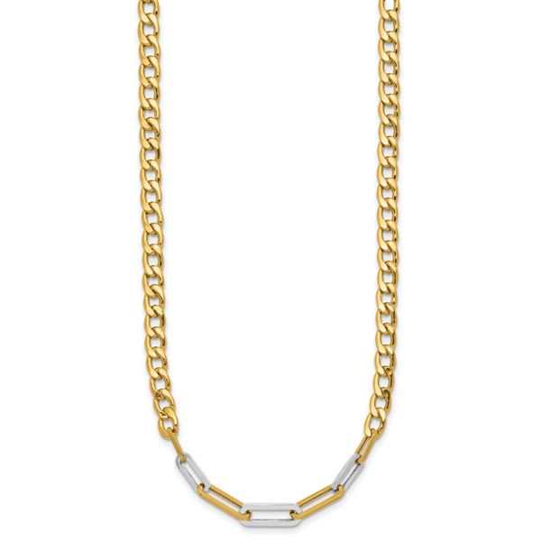 Leslie's 14K w/White RH Polished Curb and Paperclip Link Necklace - Image 2