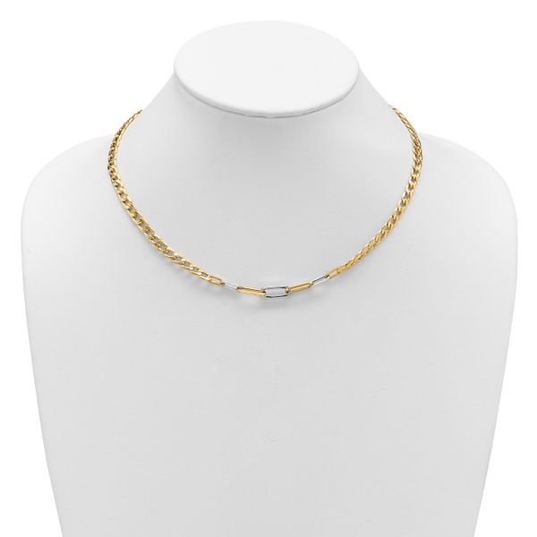 Leslie's 14K w/White RH Polished Curb and Paperclip Link Necklace - Image 3
