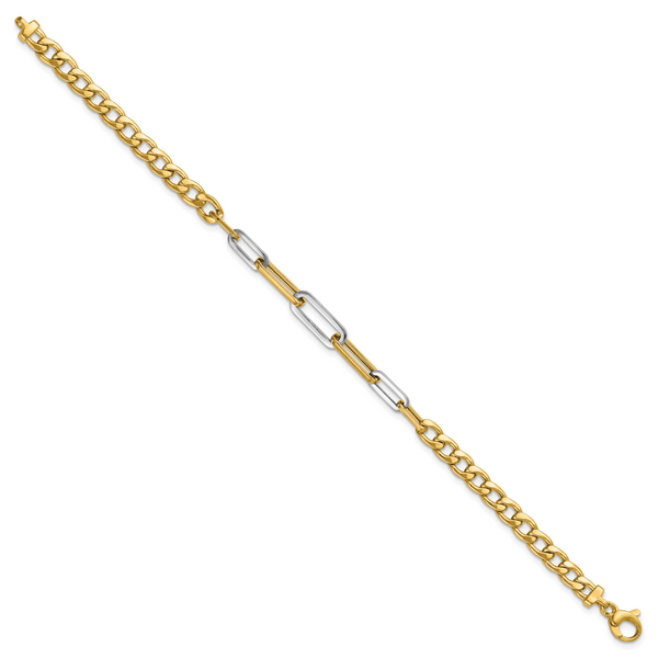 Leslie's 14K w/White Rhodium Polished Curb and Paperclip Link Bracelet - Image 2