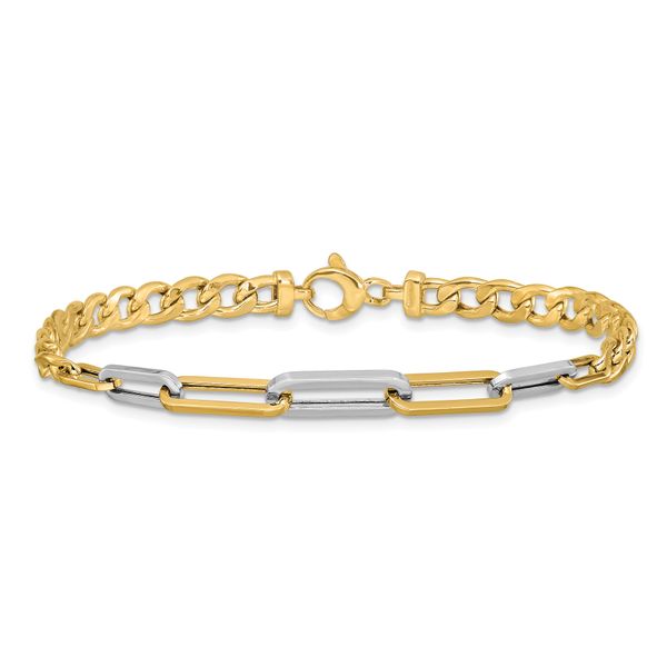 Leslie's 14K w/White Rhodium Polished Curb and Paperclip Link Bracelet - Image 3