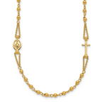 Leslie's 14K Polish/Dia-cut/Beaded Religious Rosary Style Necklace
