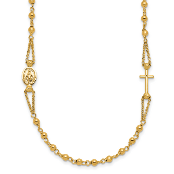 Leslie's 14K Polish/Dia-cut/Beaded Religious Rosary Style Necklace