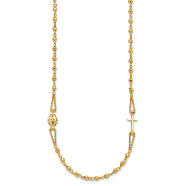 Leslie's 14K Polish/Dia-cut/Beaded Religious Rosary Style Necklace - Image 2