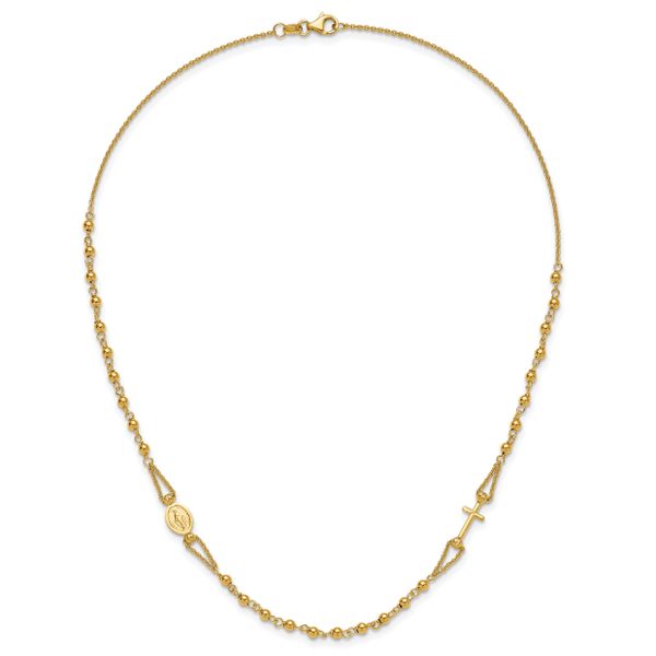 Leslie's 14K Polish/Dia-cut/Beaded Religious Rosary Style Necklace - Image 4
