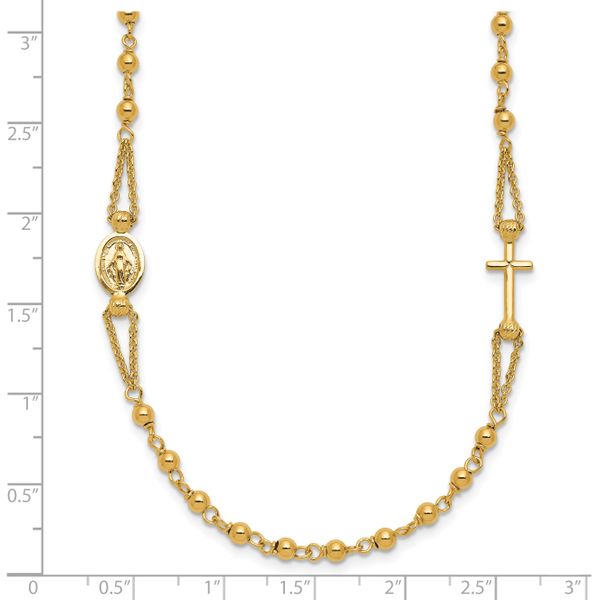 Leslie's 14K Polish/Dia-cut/Beaded Religious Rosary Style Necklace - Image 5