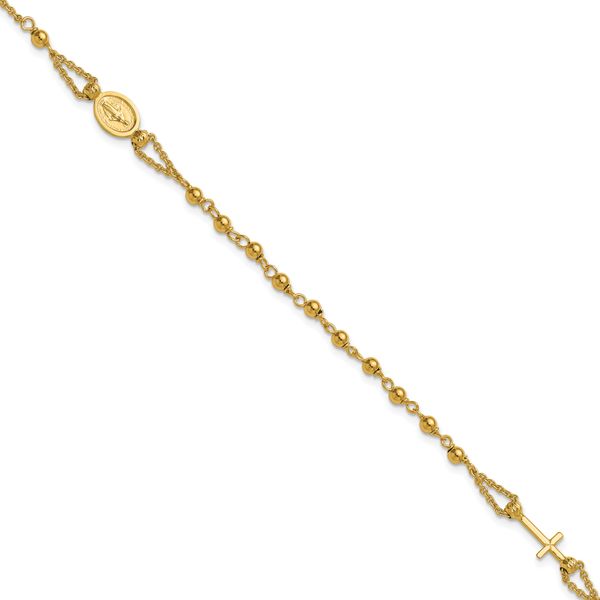 Leslie's 14K Polished Diamond-cut and Beaded Religious Rosary Style Bracele