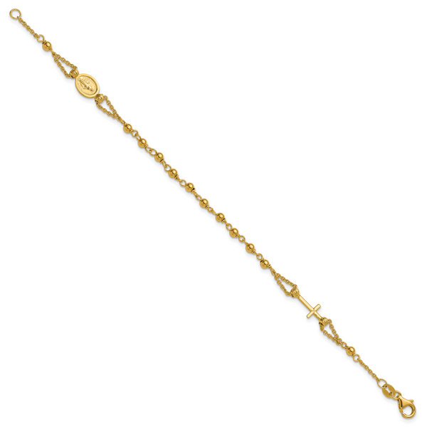 Leslie's 14K Polished Diamond-cut and Beaded Religious Rosary Style Bracele - Image 2