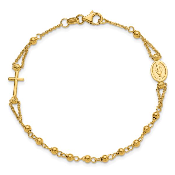 Leslie's 14K Polished Diamond-cut and Beaded Religious Rosary Style Bracele - Image 4