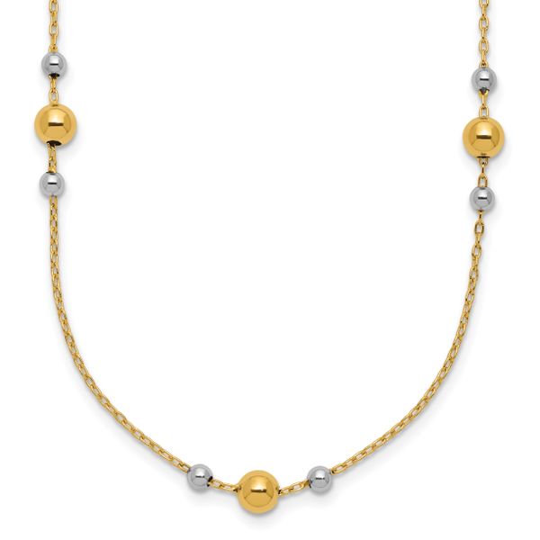 Leslie's 14K w/White Rhodium Polished / Beaded Station Necklace