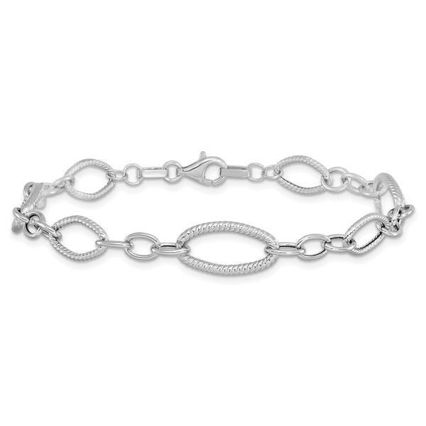 Leslie's 14K White Gold Polished and Textured Link Bracelet - Image 3
