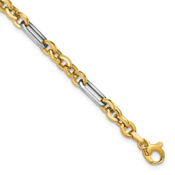 Leslie's 14K w/White Rhodium Polished Cable and Paperclip Link Bracelet