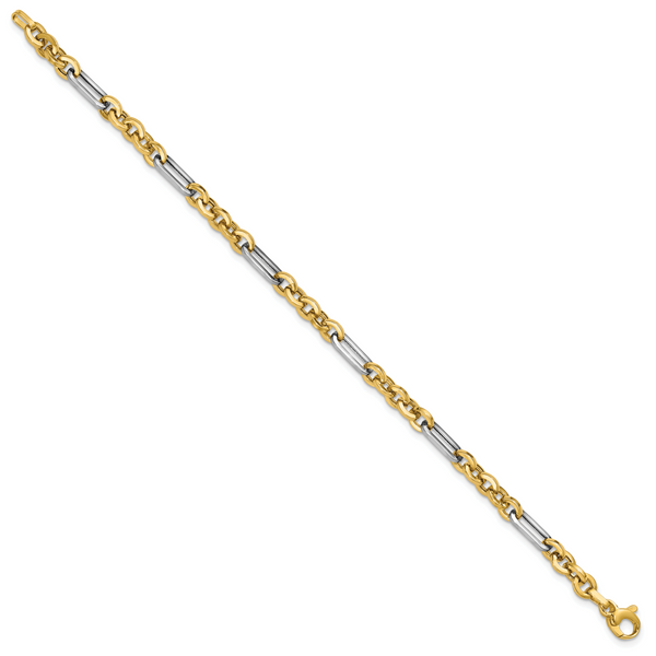 Leslie's 14K w/White Rhodium Polished Cable and Paperclip Link Bracelet - Image 2