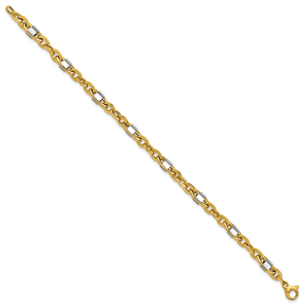 Leslie's 14K w/Wht Rhodium Polished Fancy Oval Men's Link Bracelet - Image 2