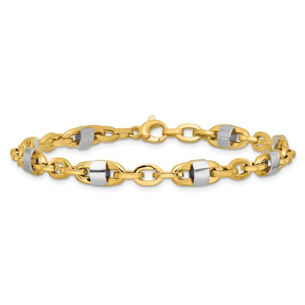 Leslie's 14K w/Wht Rhodium Polished Fancy Oval Men's Link Bracelet - Image 3