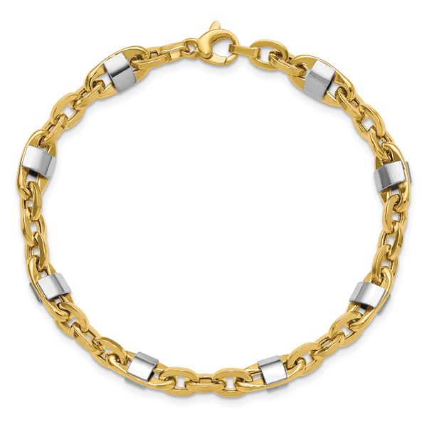 Leslie's 14K w/Wht Rhodium Polished Fancy Oval Men's Link Bracelet - Image 4