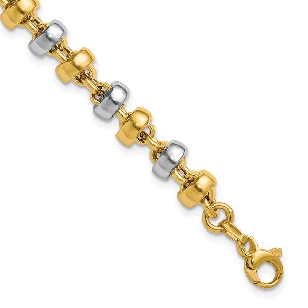 Leslie's 14K w/Wht Rhodium Polish Moveable Beaded Link Bracelet