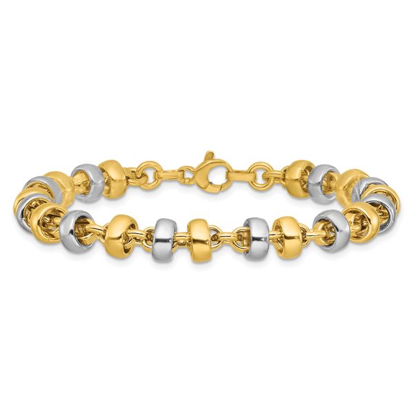 Leslie's 14K w/Wht Rhodium Polish Moveable Beaded Link Bracelet - Image 3