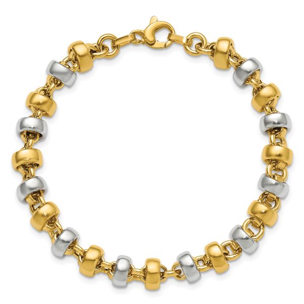 Leslie's 14K w/Wht Rhodium Polish Moveable Beaded Link Bracelet - Image 4