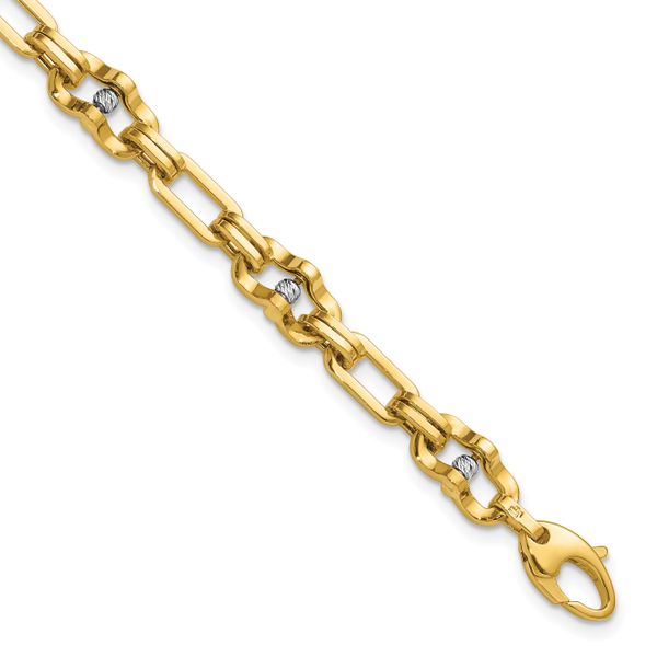 Leslie's 14K w/Wht RH Polished D/C Moveable Beaded Link Bracelet
