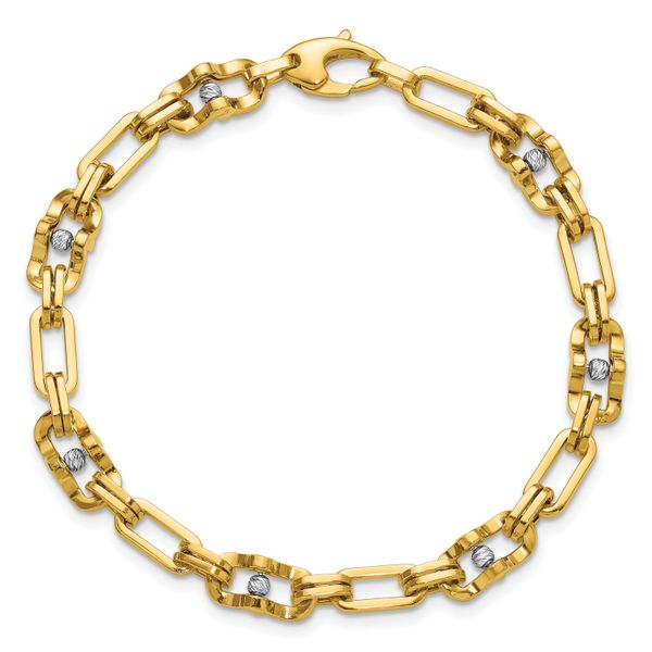 Leslie's 14K w/Wht RH Polished D/C Moveable Beaded Link Bracelet - Image 4