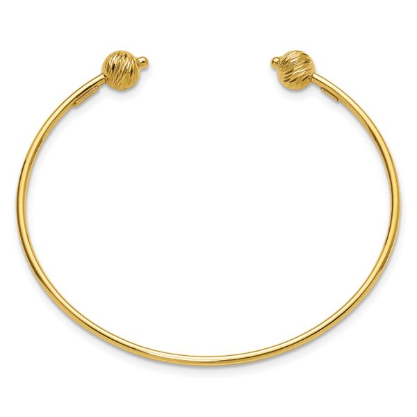 Leslie's 14K Polished with Diamond-cut Beads Cuff Bangle - Image 2