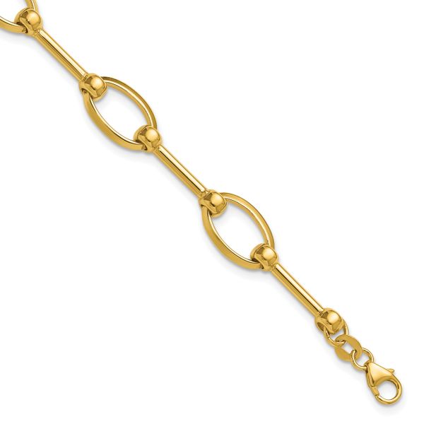 Leslie's 14K Polished Bar and Oval Link w/ .5in Ext. Bracelet