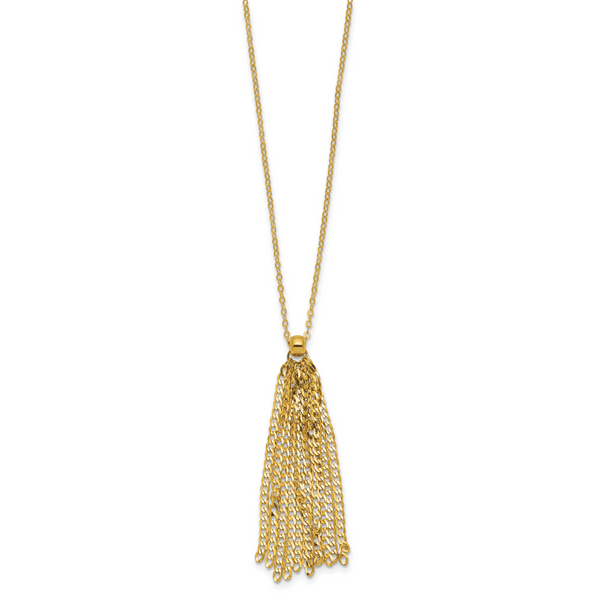Leslie's 14K Polished Fancy Curb Link Tassle w/ 2in Ext. Necklace - Image 2