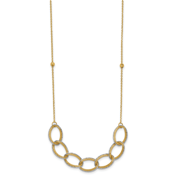 Leslie's 14K Two-tone Pol/Texture/Dia-cut Oval w/ 1in Ext. Necklace - Image 2