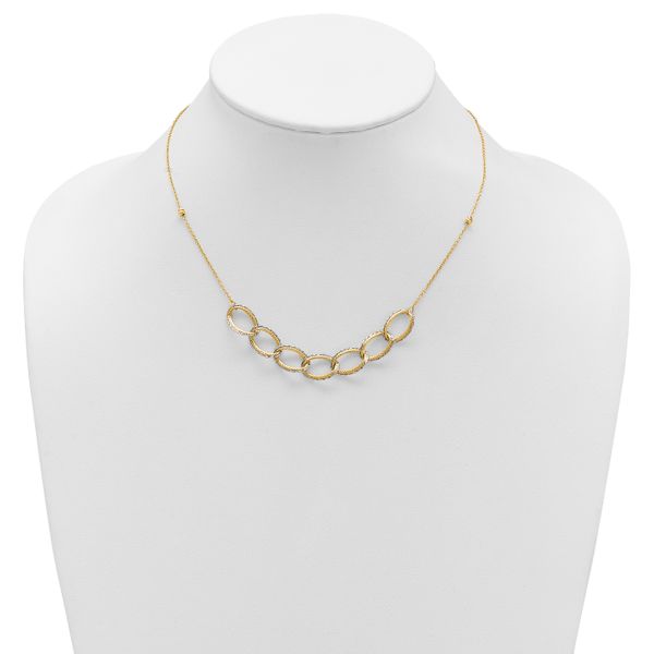 Leslie's 14K Two-tone Pol/Texture/Dia-cut Oval w/ 1in Ext. Necklace - Image 3