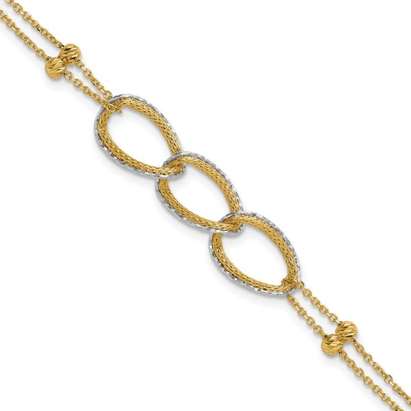 Leslie's 14KTT Pol/Texture/Dia-cut 2-Strand Oval w/.5in Ext. Bracelet