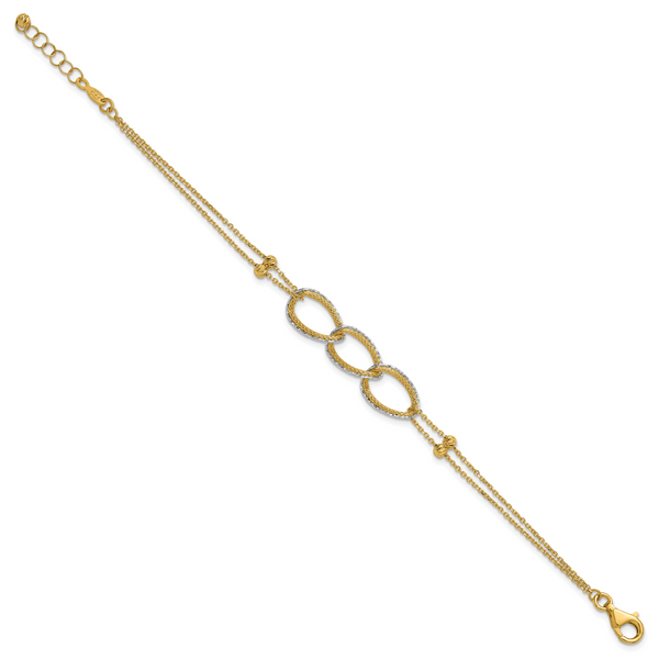Leslie's 14KTT Pol/Texture/Dia-cut 2-Strand Oval w/.5in Ext. Bracelet - Image 2
